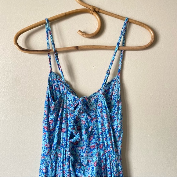 Hollister Blue Pink Floral Maxi Dress Back Tie Cutouts - Picture 5 of 7
